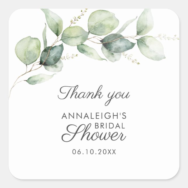 Watercolor Greenery Bridal Shower Thank You Square Sticker (Front)