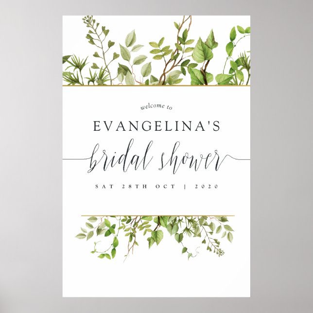 Watercolor Greenery Bridal Shower Welcome Poster (Front)