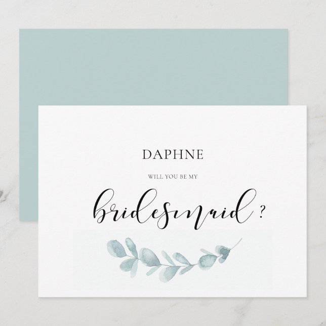 Watercolor greenery bridesmaid proposal card (Front/Back)