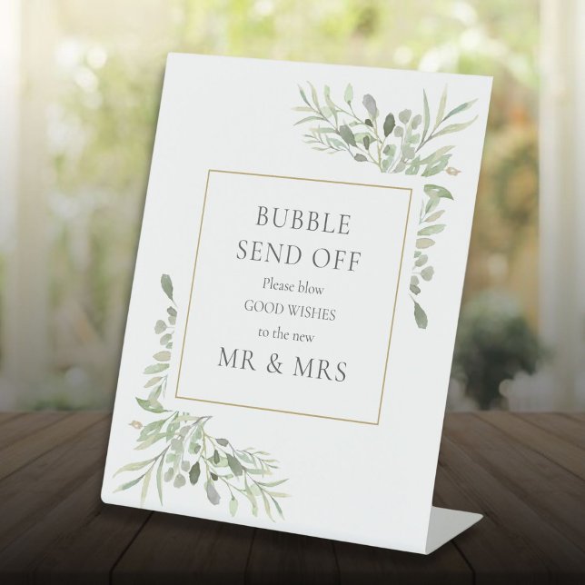 Watercolor Greenery Bubble Send Off Pedestal Sign (Watercolor Greenery Bubble Send Off Pedestal Sign)