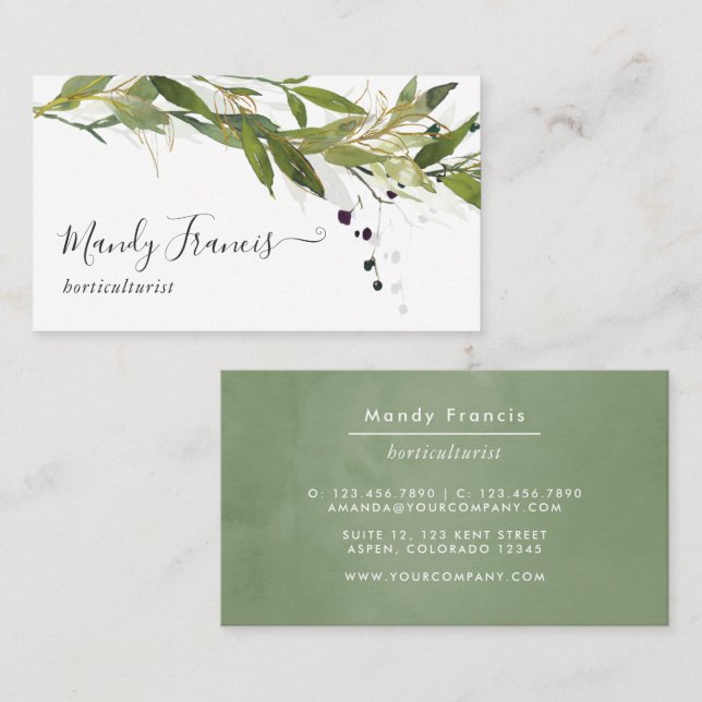 Watercolor greenery business card (Front/Back)
