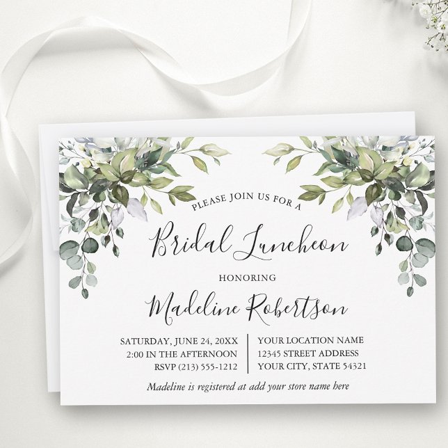 Watercolor Greenery Calligraphy Bridal Luncheon Invitation (Customize to change text color or text style.)