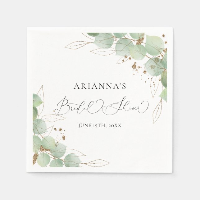 Watercolor Greenery Calligraphy Bridal Shower   Napkin (Front)