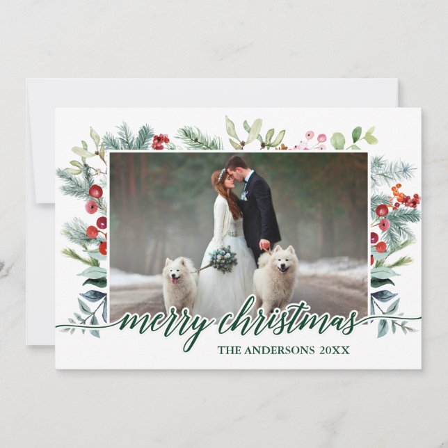 Watercolor Greenery Calligraphy Christmas Card (Front)