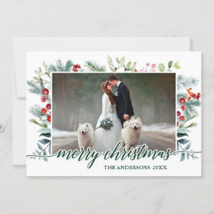 Watercolor Greenery Calligraphy Christmas Card