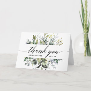 Watercolor Greenery Calligraphy Folded Wedding Thank You Card