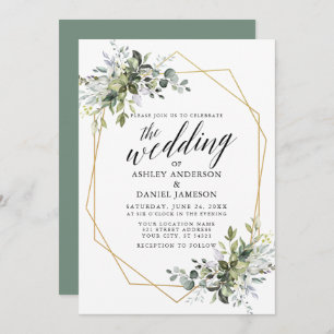 Watercolor Greenery Calligraphy Geo Sage Green Invitation