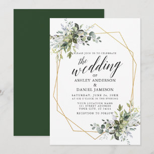 Watercolor Greenery Calligraphy Geometric Wedding Invitation