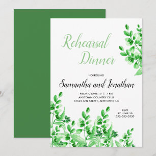 Watercolor Greenery Calligraphy Rehearsal Dinner Invitation