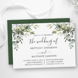 Watercolor Greenery Calligraphy Wedding Invitation