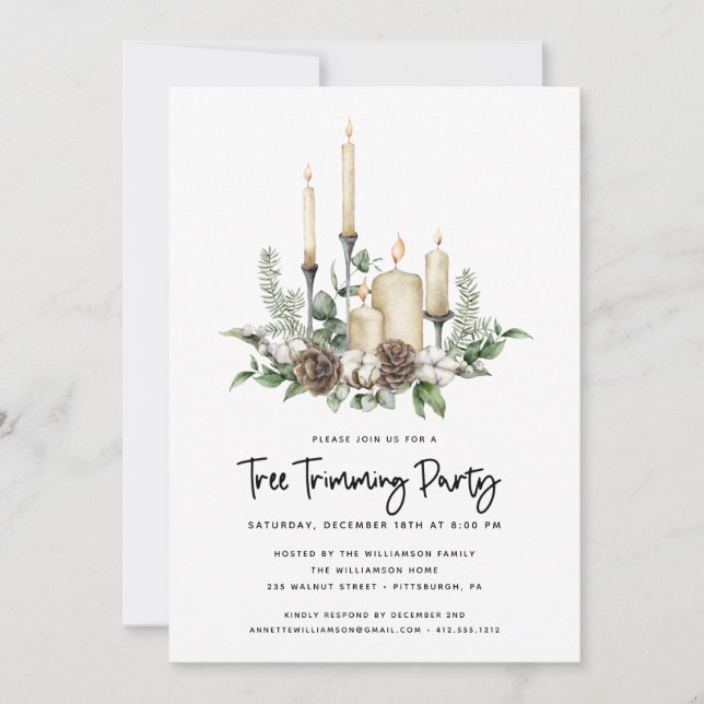Watercolor Greenery Candles Tree Trimming Party (Front)