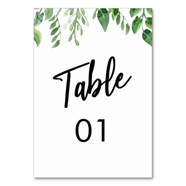 Watercolor Greenery Casual Handwriting Typography2 Table Number (Front)