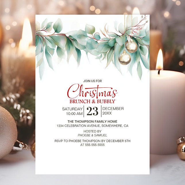 Watercolor Greenery Christmas Brunch Invitation (Creator Uploaded)