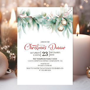 Watercolor Greenery Christmas Dinner Invitation