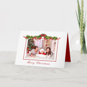 Watercolor greenery Christmas photo Frame Folded Card