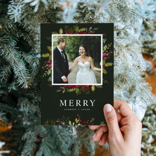 Watercolor Greenery Christmas Photo Greeting Holiday Card