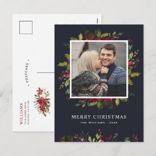 Watercolor Greenery Christmas Photo Greeting Holiday Postcard