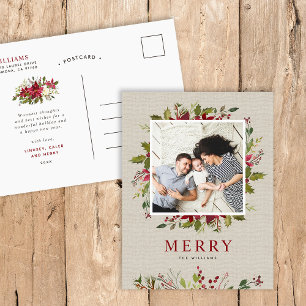 Watercolor Greenery Christmas Photo Greeting Holiday Postcard