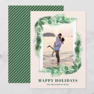 Watercolor Greenery Christmas Photo Holiday Card