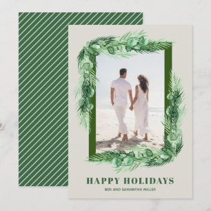 Watercolor Greenery Christmas Photo Holiday Card