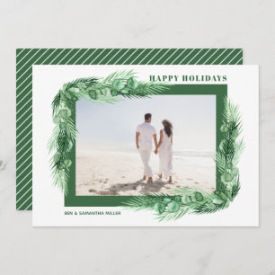Watercolor Greenery Christmas Photo Holiday Card