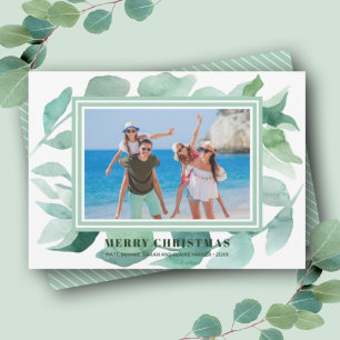 Watercolor Greenery Christmas Photo Holiday Card