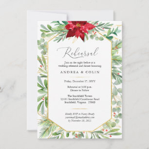 Watercolor Greenery Christmas Rehearsal Dinner Invitation