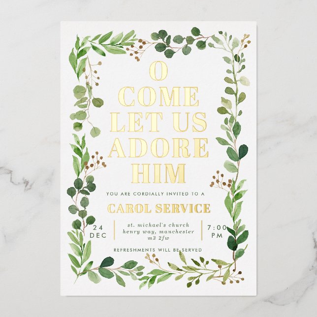 Watercolor Greenery Church Christmas Carol Service (Front)