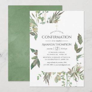 Watercolor Greenery Confirmation Invitation