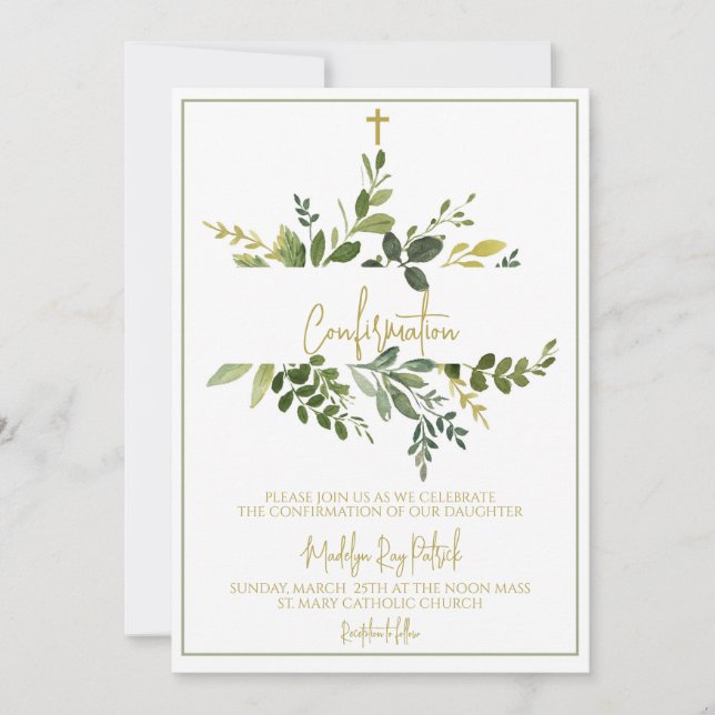 Watercolor Greenery Confirmation  Invitation (Front)