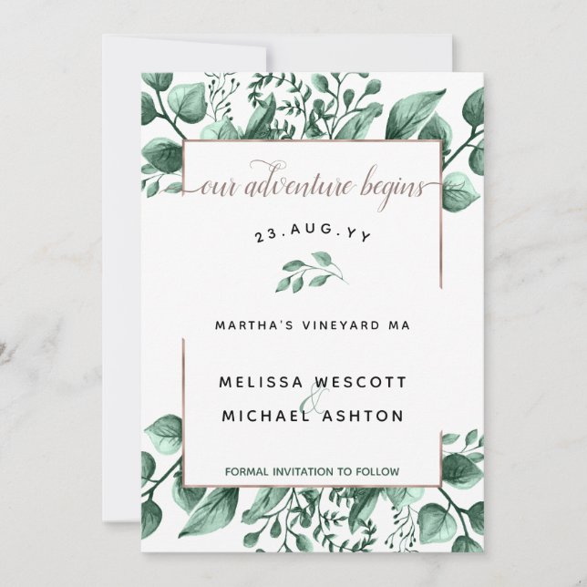 Watercolor Greenery Copper Modern Elegant #Wedding Save The Date (Front)