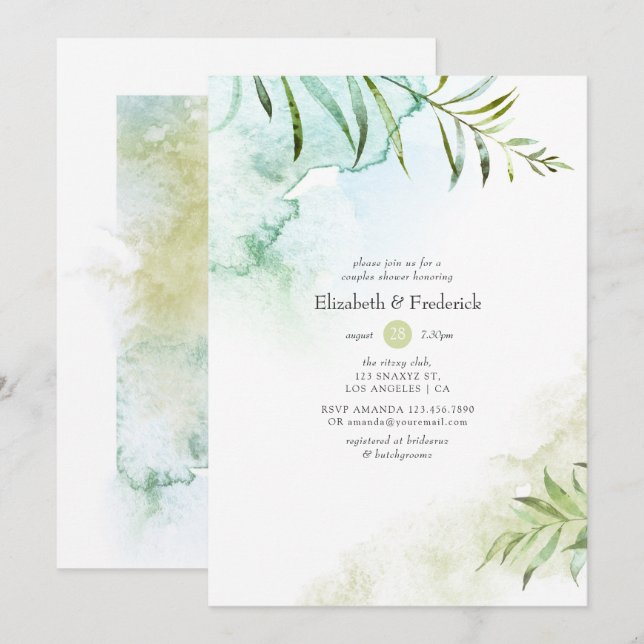 Watercolor Greenery Couples Shower Invitation (Front/Back)
