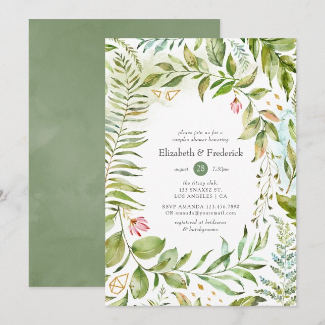 Watercolor Greenery Couples Shower Invitation (Front/Back)