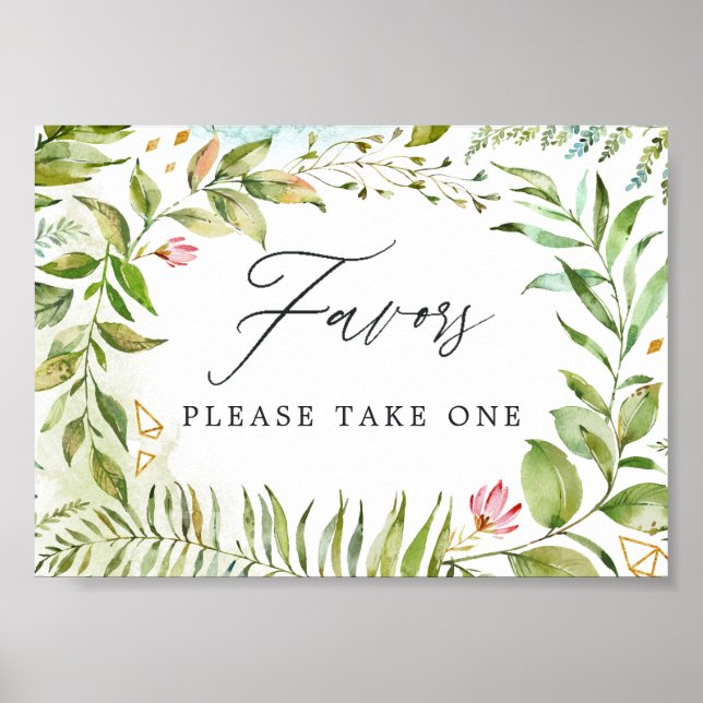 Watercolor Greenery Crystal Wedding Favours Poster (Front)