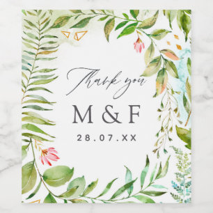 Watercolor Greenery Crystal Wedding Wine Label