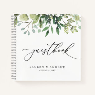 Watercolor Greenery Custom Wedding Guestbook Notebook