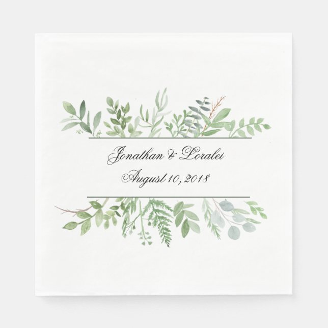 Watercolor Greenery Custom wedding napkins (Front)