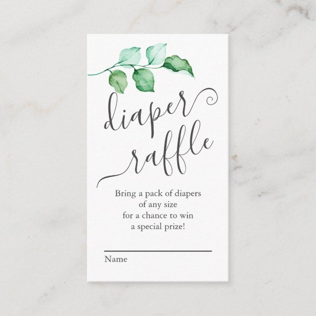 Watercolor Greenery Diaper Raffle Card (Front)