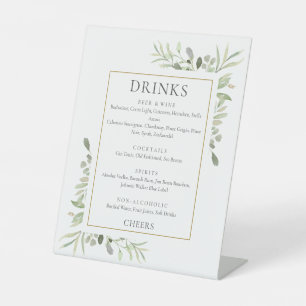 Watercolor Greenery Drinks Menu Pedestal Sign