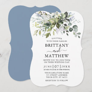Watercolor Greenery Dusty Blue Bracket Invitation