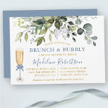 Watercolor Greenery Dusty Blue Gold Bridal Brunch Invitation<br><div class="desc">Modern Elegant Watercolor Botanical Greenery Bridal Shower Brunch & Bubbly Invitation Card includes eucalyptus leaves,  green botanical foliage,  dusty blue leaves and other beautiful botanical greenery. Trendy Calligraphy Script. Gold Text. Champagne Glass with Dusty Blue Bow.</div>