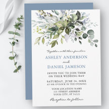 Watercolor Greenery Dusty Blue Wedding