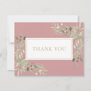 Watercolor Greenery Dusty Rose Gold Business Thank You Card