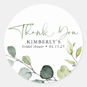 Watercolor Greenery Elegant Calligraphy Thank You Classic Round Sticker