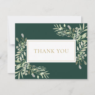 Watercolor Greenery Emerald Gold Business Thank You Card