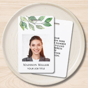Watercolor Greenery Employee Photo ID Badge