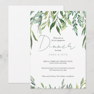 Watercolor Greenery Engagement Dinner Invitation