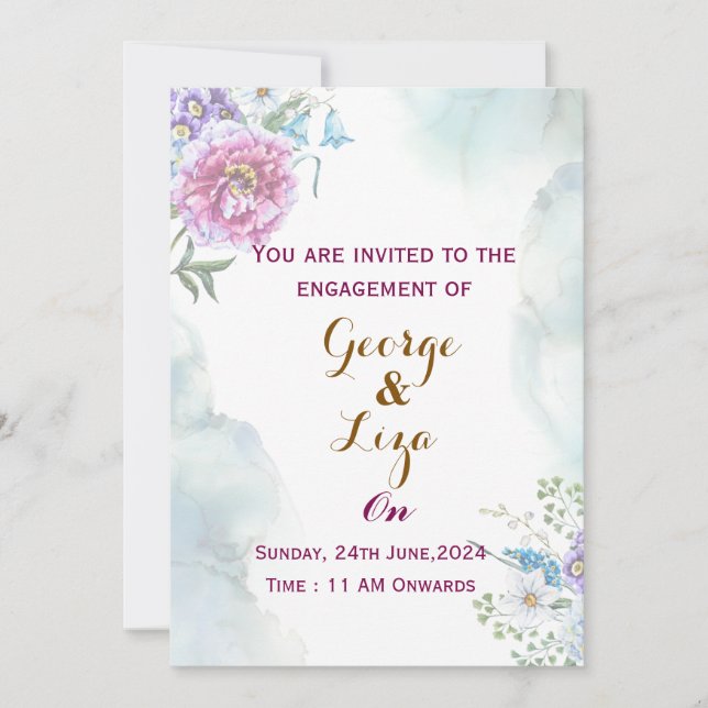 Watercolor Greenery Engagement Invitation (Front)