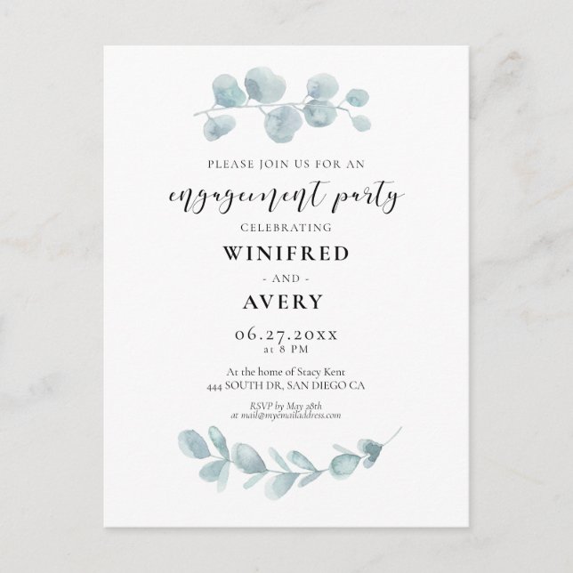 Watercolor greenery Engagement party invitation Postcard (Front)