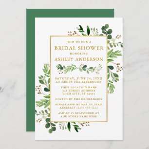 Watercolor Greenery Eucalyptus Bridal Shower Gold Invitation